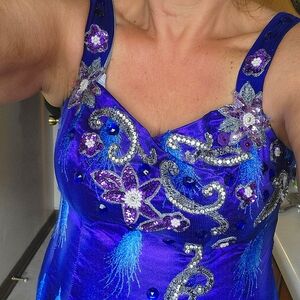 Woman's Plus Size 14 purple satin with indigo peacock embellished on taffeta.